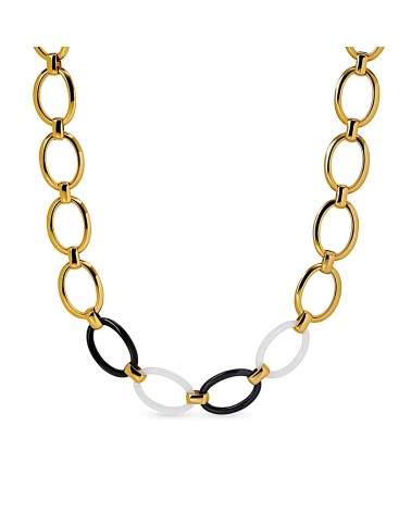 COLLAR ESLABONES BAÑO DE ORO DORADOS COMBINADO CON COLOR BLANCO Y NEGRO