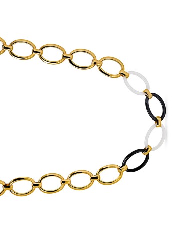 COLLAR ESLABONES BAÑO DE ORO DORADOS COMBINADO CON COLOR BLANCO Y NEGRO