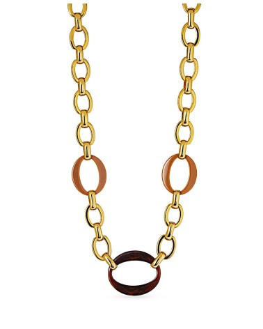 COLLAR ESLABONES DORADOS CON BAÑO DE ORO COMBINADO CON COLOR CAFÉ