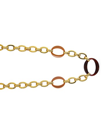 COLLAR ESLABONES DORADOS CON BAÑO DE ORO COMBINADO CON COLOR CAFÉ