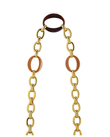 COLLAR ESLABONES DORADOS CON BAÑO DE ORO COMBINADO CON COLOR CAFÉ