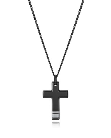 CADENA CON COLGANTE DE CRUZ ACERO COLOR NEGRO MODELO FASHION
