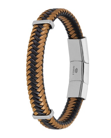 PULSERA DE HOMBRE CUERO TRENZADO MARRÓN Y NEGRO CIERRE REGULABLE