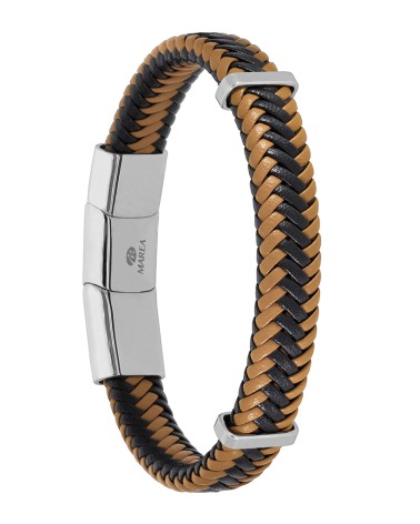 PULSERA DE HOMBRE CUERO TRENZADO MARRÓN Y NEGRO CIERRE REGULABLE