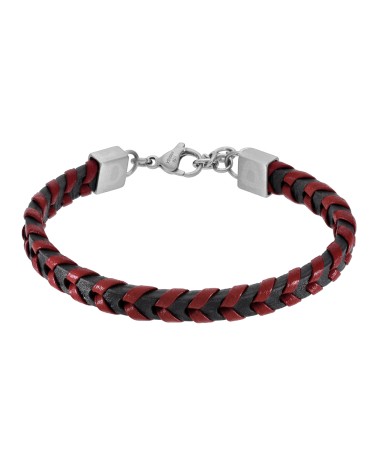PULSERA DE HOMBRE CUERO TRENZADO COLOR ROJO Y NEGRO CON ACERO