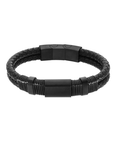 PULSERA DE HOMBRE CUERO TRENZADO NEGRO Y ACERO MATIZADO