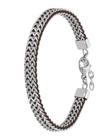 PULSERA DE HOMBRE ACERO CON DETALLES DE CUERO MARRÓN