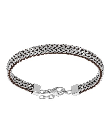 PULSERA DE HOMBRE ACERO CON DETALLES DE CUERO MARRÓN