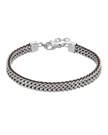 PULSERA DE HOMBRE ACERO CON DETALLES DE CUERO MARRÓN