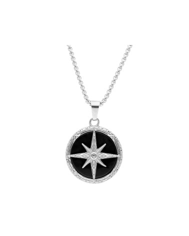 COLLAR DE HOMBRE ESTRELLA CON PIEDRA NEGRA CADENA ACERO