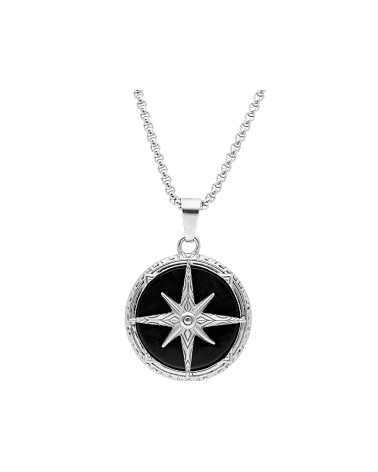 COLLAR DE HOMBRE ESTRELLA CON PIEDRA NEGRA CADENA ACERO