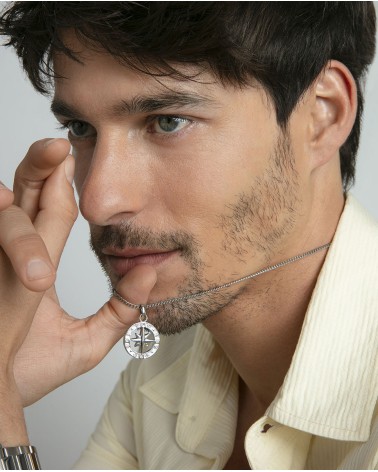 COLLAR DE HOMBRE EN ACERO CADENA CORDÓN Y COLGANTE REDONDO