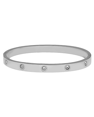 PULSERA BRAZALETE RÍGIDO ACERO PLATEADO CON CIRCONITAS