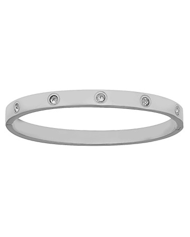 PULSERA BRAZALETE RÍGIDO ACERO PLATEADO CON CIRCONITAS