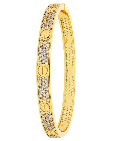 PULSERA BRAZALETE ACERO DORADO RÍGIDO ENGASTE DE CIRCONITAS