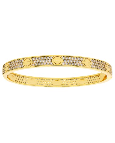 PULSERA BRAZALETE ACERO DORADO RÍGIDO ENGASTE DE CIRCONITAS