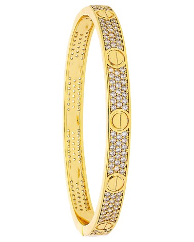 PULSERA BRAZALETE ACERO DORADO RÍGIDO ENGASTE DE CIRCONITAS