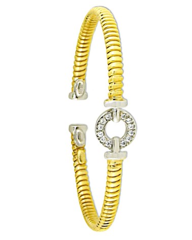 PULSERA PLATA 1ª LEY BRAZALETE CHAPADO EN ORO Y PLATEADO CON CIRCONITAS