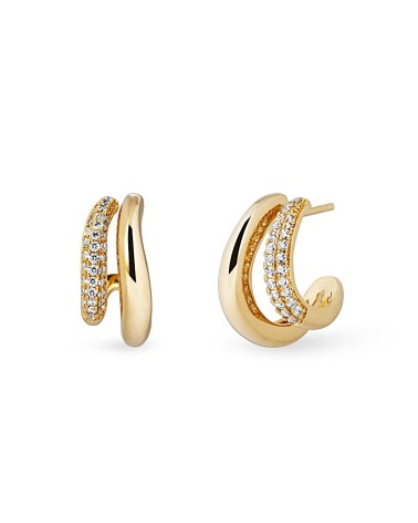 PENDIENTE DOBLE ARO LISO Y CON CIRCONITAS ANTIALÉRGICO CHAPADO EN ORO