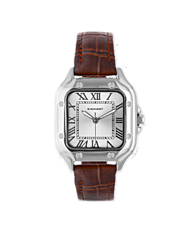 RELOJ DE HOMBRE CAJA ACERO CUADRADO CORREA PIEL MARRÓN