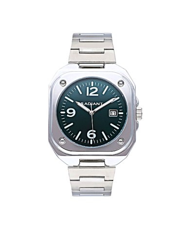 RELOJ DE HOMBRE ACERO PLATEADO CAJA CON FORMA CUADRADA ESFERA VERDE