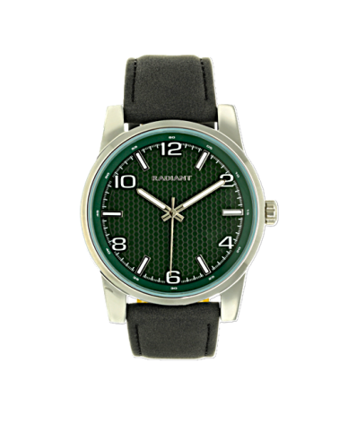 RELOJ DE HOMBRE CORREA PIEL NEGRA CAJA ACERO FONDO ESFERA VERDE