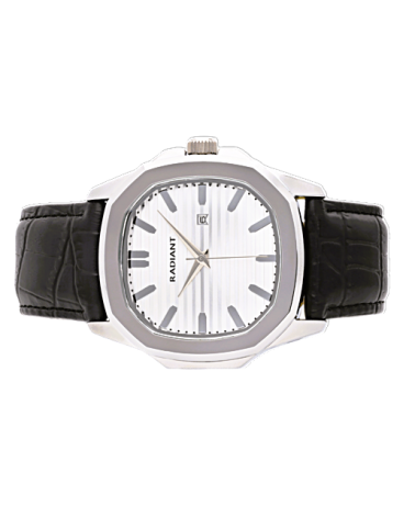 RELOJ DE HOMBRE CORREA PIEL NEGRA CAJA ACERO PLATEADO