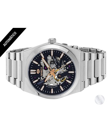 RELOJ DE HOMBRE AUTOMÁTICO ACERO MAQUINA VISIBLE ESFERA AZUL