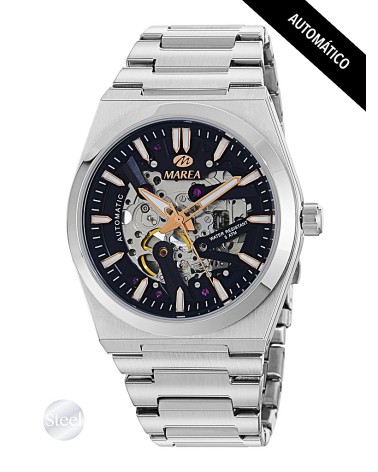 RELOJ DE HOMBRE AUTOMÁTICO ACERO MAQUINA VISIBLE ESFERA AZUL