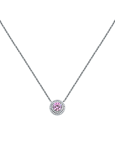 COLLAR PLATA 1ª LEY CADENA CON COLGANTE DE CIRCINITAS Y PIEDRA ROSA