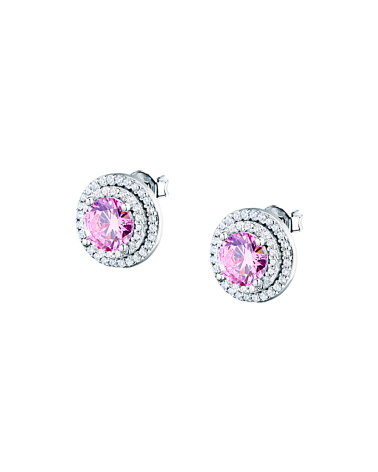 PENDIENTE DOBLE ORLA DE CIRCONITAS CENTRO PIEDRA COLOR ROSA