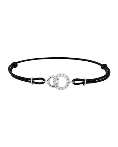 PULSERA PLATA 1ª LEY HILO DE SEDA NEGRO DOS AROS ENTRELAZADOS CON CIRCONITAS