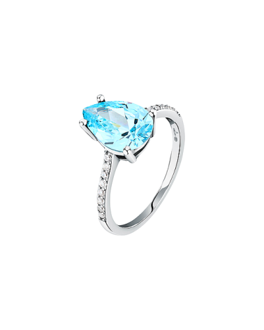 ANILLO PLATA 1ª LEY CIRCONITAS Y TOPACIO AZUL EN GARRA