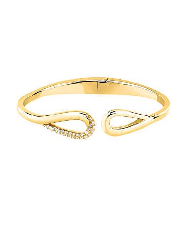 PULSERA BRAZALETE ACERO DORADA ABIERTA CON ENGASTE DE CIRCONITAS