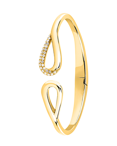 PULSERA BRAZALETE ACERO DORADA ABIERTA CON ENGASTE DE CIRCONITAS