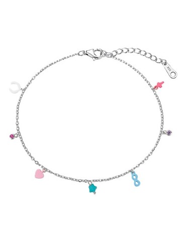 TOBILLERA EN PLATA 1ª LEY CON COLGANTES ESMALTE DE COLOR Y PIEDRAS