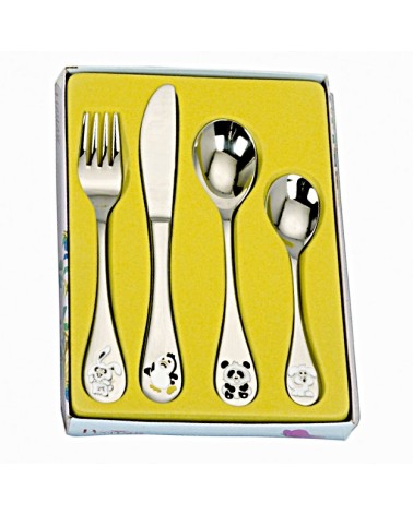 ESTUCHE CUBIERTO INFANTIL 4 PIEZAS DIBUJO DE FAUNA ANIMAL CON ESMALTE