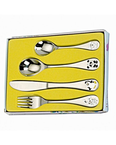 ESTUCHE CUBIERTO INFANTIL 4 PIEZAS DIBUJO DE FAUNA ANIMAL CON ESMALTE