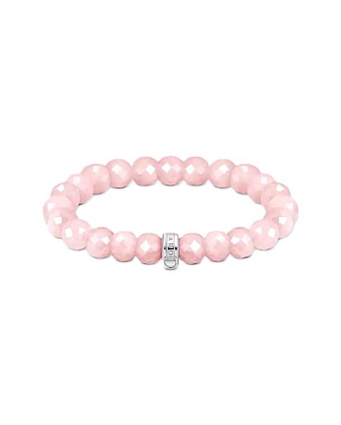 PULSERA CON BOLAS DE CUARZO ROSA ABALORIO EN PLATA 1ª LEY PARA CHARMS