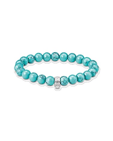 PULSERA BOLAS DE TURQUESAS CON REASA DE ABALORIO EN PLATA 1ª LEY