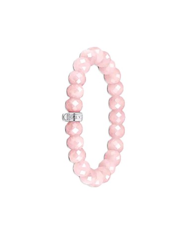 PULSERA CON BOLAS DE CUARZO ROSA ABALORIO EN PLATA 1ª LEY PARA CHARMS