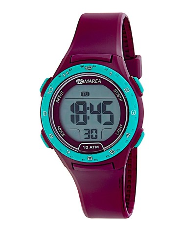 RELOJ DIGITAL CAUCHO COLOR BURDEOS Y AZUL TURQUESA COMBINADO