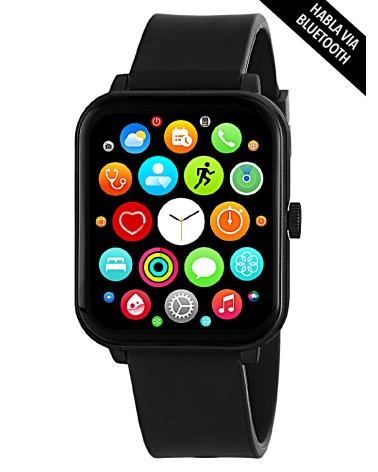 RELOJ PULSERA DE ACTIVIDAD CAJA RECTANGULAR CORREA CAUCHO NEGRO