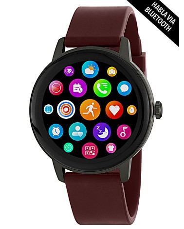 RELOJ DE ACTIVIDAD CAJA REDONDA COLOR NEGRO CORREA CAUCHO BURDEOS