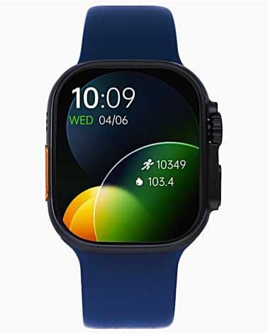 RELOJ DE ACTIVIDAD CAJA CUADRADA ACERO NEGRO CORREA CAUCHO AZUL