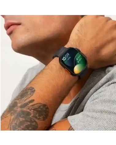 RELOJ DE ACTIVIDAD CAJA CUADRADA ACERO NEGRO CORREA CAUCHO AZUL