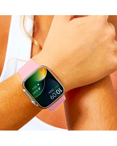 RELOJ DE ACTIVIDAD CAJA CUADRADA ACERO CORREA SILICONA ROSA