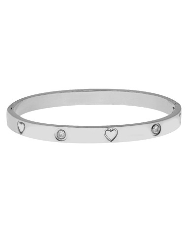 PULSERA BRAZALETE ACERO CON GRABADO DE CORAZONES Y ENGASTE DE PIEDRA
