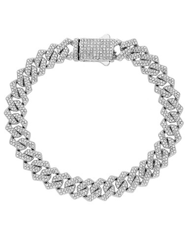 PULSERA ACERO PLATEADO DISEÑO DE ESLABONES CON PIEDRAS EN CRISTAL TRANSPARENTE