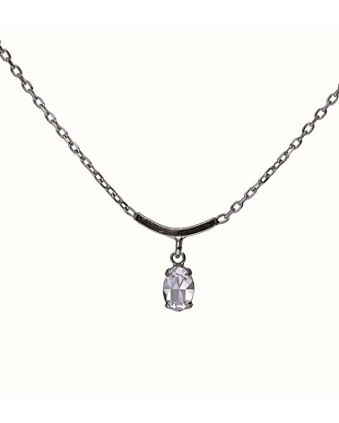 COLLAR PLATA 1ª LEY DISEÑO CENTRAL CON CRISTAL FACETADO OVAL